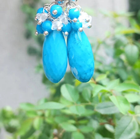 2387 Turkuaz kristal Kuvars el yapımı küpe