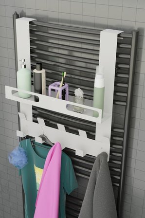 Beyaz Raflı Havlupan Askısı Banyo Petek Askısı ve Raflı Havlu Askılığı, Banyo Peteği Askılığı MT105B