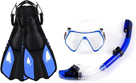 Monozone Yetişkinler İçin Şnorkel Takımı 3Parça Set,Dalış Gözlüğü,Şnorkel,Ayarlanır Yüzme Paletleri