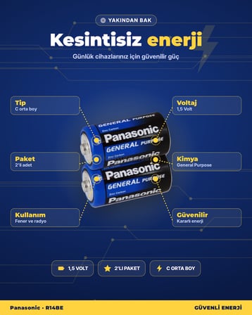Panasonic General Purpose C Orta Boy Pil 2'li R14BE