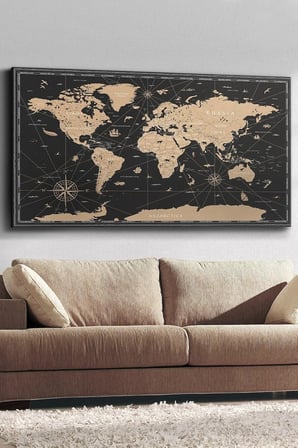 Vintage Dünya Haritası Kanvas-canvas Tablo, 120 x 65