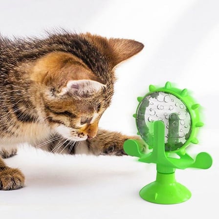 ® Vantuzlu Zilli İnteraktif Dönebilen Mama Kaplı Renkli Değirmenli Eğlenceli Eğitici Kedi Oyuncağı