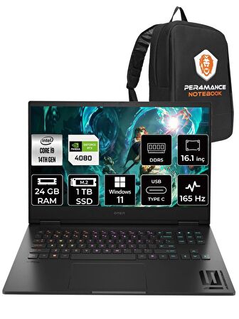HP OMEN 16  i9-14900HX 24GB RAM 1TB SSD RTX4080/12GB 165Hz 16.1 FHD W11PRO 9J2A5EA & PER4 ÇANTA