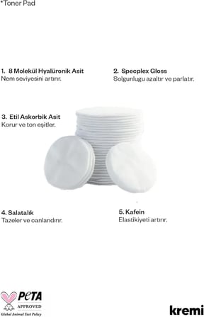 TONER PAD · Tonik Pad 60 Adet · Yaşlanma Karşıtı, Gözenek Sıkılaştırıcı · C Vitamini, Kafein, 8D Hyaluronik Asit