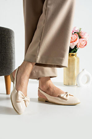 Kadın Babet Bej Suni Deri Fiyonklu  Babet Rahat Hafif Babet Günlük Babet