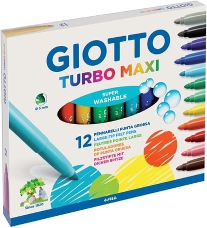 GIOTTO Turbo Maxi Keçeli Kalem Seti, 12'li, Karışık Renkler, Yıkanabilir