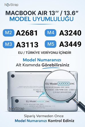 MacBook Air 13.6 ile Uyumlu Klavye Koruyucu Türkçe Q Şeffaf Silikon – A2681 M2, A3113 M3, A3240 M4, A3449 M5