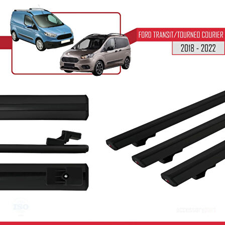 Ford Transit/Tourneo Courier Post-Facelift 2018-2022 Arası ile Uyumlu BASIC Model Ara Atkı Tavan Barı Siyah 3 Adet