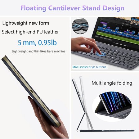 İpad 12.9"3.4.5.6.Nesil M1.M2 2022.2021/ iPad Air 13 (M2, 2024/M3,2025) ile Uyumlu Magic Keybord Folio klavyeli kılıfı