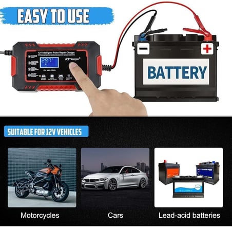 Kapvoe Rj Tianye 12V 6A Araba Motosiklet Kurşun Asit Akü Şarj Cihazı Auto Islak Kuru Jel Onarım Led Ekran