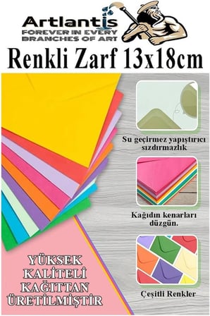 Renkli Zarf 13x18 cm 25 Adet 5 Renk Mektup Zarfı Davetiye Zarfı Kartpostal Çekiliş Hediye Zarfı