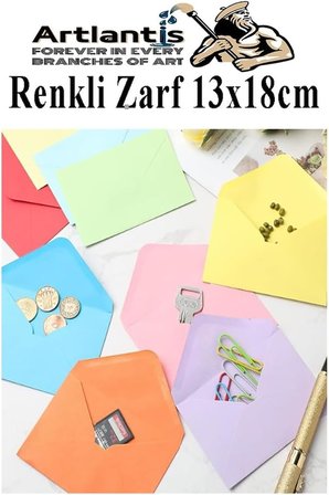 Renkli Zarf 13x18 cm 25 Adet 5 Renk Mektup Zarfı Davetiye Zarfı Kartpostal Çekiliş Hediye Zarfı