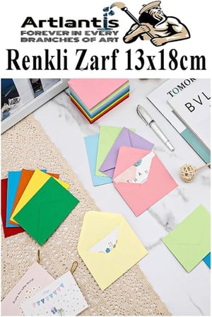 Renkli Zarf 13x18 cm 25 Adet 5 Renk Mektup Zarfı Davetiye Zarfı Kartpostal Çekiliş Hediye Zarfı