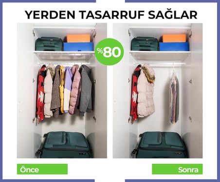 Family Co. 5 Askılı Vakumlu Saklama Poşeti, Yerden Tasarruf, Giysiler, Takım Elbiseler, Montlar veya Ceketler İçin, Şeffaf ve Yeniden Kullanılabilir Dolap Düzenleyici Uzun 70x100 cm (Large)