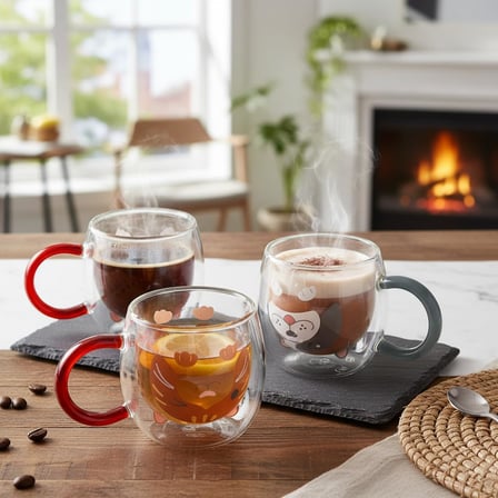 Çift Cidarlı Hayvan Figürlü Cam Kupa - 280 ml - Karışık Renklerde Sürpriz Gönderim (Asorti) - Isıya Dayanıklı Borosilikat Tasarım Bardak (1 ADET)