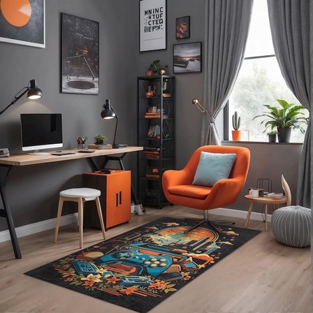 Conlos Kadife Oyuncu Odası Halısı Kaymaz Pamuk Tabanlı Yıkanabilir Antibakteriyel Gamer, Gaming Halısı 140x200