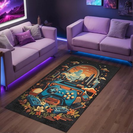 Conlos Kadife Oyuncu Odası Halısı Kaymaz Pamuk Tabanlı Yıkanabilir Antibakteriyel Gamer, Gaming Halısı 140x200