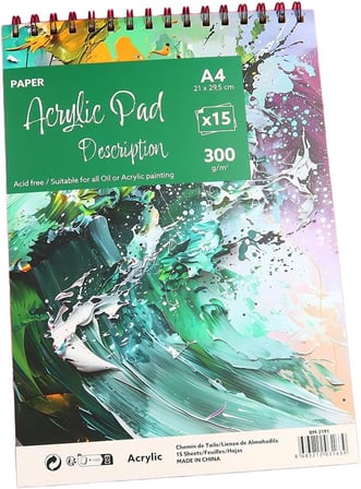 A4 Spiralli Akrilik Sketchbook Resim Defteri, 300gr, 15 Yaprak