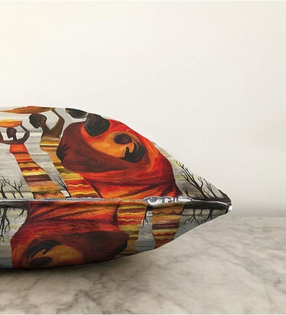 Çift Taraflı Afrikan Yağlı Boya Çizimli 3d Dekoratif Raşel Örme Yastık Kırlent Kılıfı, Sonil-K3341-43x43cm