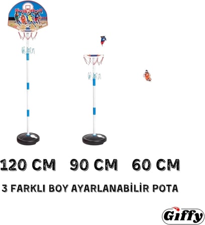 Giffy/Ayaklı Büyük Boy Basketbol Potası 120cm Portatif Basketbol Pota Ayarlanabilir Boy