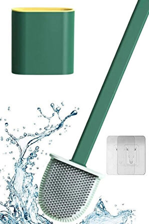 celik avm® Duvara Monte Edilebilir Kapaklı Askılı Klozet Yumuşak Silikon Başlıklı Tuvalet Fırçası Seti