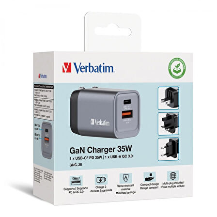Verbatim 32200 GNC-35 2-Bağlantı Noktalı 35W GaN Duvar Şarj Cihazı