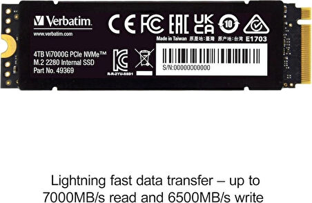 Verbatim Vi7000G 2TB 7400MB-6700MB M.2 NVMe PCIe Gen 4 SSD