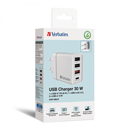 Verbatim 49701 CHR-30 30W 4 Bağlantı Noktalı USB Duvar Şarj Cihazı 