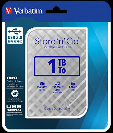 Verbatim 53197 - 1TB USB 3.0 Gümüş Taşınabilir Harddisk