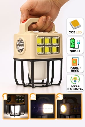 3 MODLU Şarjlı Kamp Lambası Solarlı 20 WATT LED Işık El Feneri Portatif Işıldak Gece Lamba PR9802B