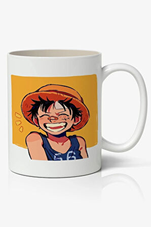 One Piece Monkey D. Luffy Anime Baskılı Beyaz Porselen Kupa Bardak v2