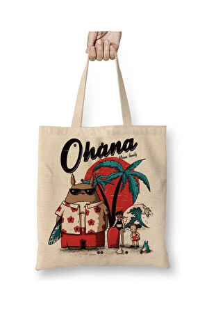 Ohana Komşum Totoro Beyaz Bez Çanta Uzun Saplı Alışveriş Çantası Plaj Çantası