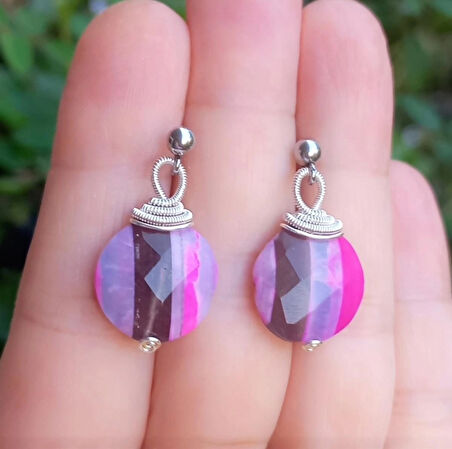 2394 Opal el yapımı çelik aparatlı küpe