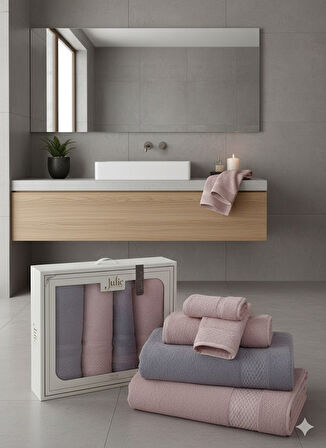 JULİE ARYA HAMAM SETİ GRİ-PEMBE