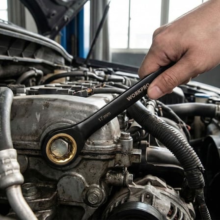 WP202602 8-19mm 9 Parça CR-V Profesyonel Cırcır Kombine Anahtar Takımı + Bez Taşıma Kılıfı