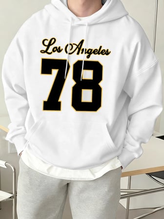 Los Angeles Numarası 78 Baskı Erkekler Sonbahar Hoody Yumuşak Cep Tişörtü Rahat Polar Eşofman