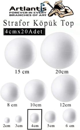 Strafor Köpük Top 4 cm 20 Adet Köpük Top Küre Toplar Yuvarlak Strafor Köpük Top Okul Deney Hobi Sanat