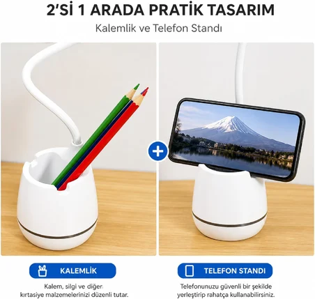 Masa Lambası Şarjlı Dokunmatik 24 LED’li, 3 Renk Modlu Ayarlanabilir Işık, USB Şarjlı, Esnek Gövde, Modern Masa ve Gece Lambası