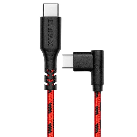 Type-C to Type-C ile Uyumlu iPhone ve Samsung ile Uyumlu Hızlı Şarj ve Data Kablosu 100 cm L Tipi Gaming Hasır Örgülü (Kırmızı)
