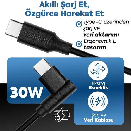 Type-C to Type-C ile Uyumlu iPhone ve Samsung ile Uyumlu Hızlı Şarj ve Data Kablosu 100 cm L Tipi Gaming Hasır Örgülü (Kırmızı)