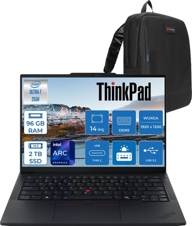 Lenovo Thinkpad E14 Gen 7 Intel Core Ultra 7 255H Aı 96GB Ddr5 2tb SSD Intel® Arc™ 140T 14" Wuxga (1920X1200) IPS 300NITS IPS Freedos Taşınabilir BILG.T21SX007CTXF29+ZETTAÇANTA