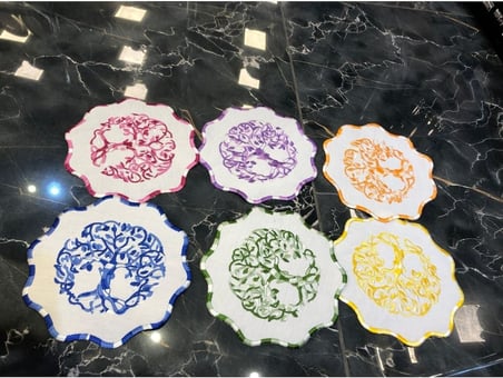 Multicolor 6'lı Kokteyl Kahve Sunum Peçetesi, Maraş İşi Sırma Nakış İşlemeli, Gardenya Sunumluk