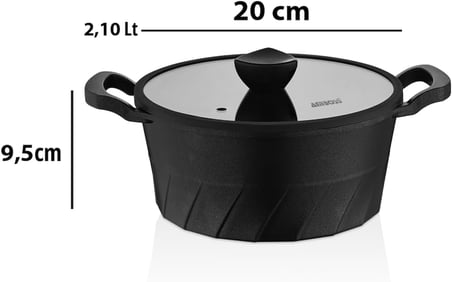 Vento Döküm Titanyum Kaplama Cam Kapaklı Derin Tencere 20x9,5 cm