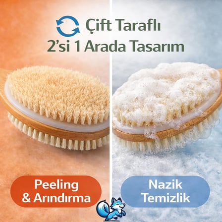 Sırt ve Vücut Temizleme Fırçası - 2 Taraflı Sert &amp; Yumuşak Lifli, Bambu Uzun Saplı (43cm), Ölü Deri ve Gözenek Temizleyici, Pürüzsüz ve Canlı Cilt İçin İdeal