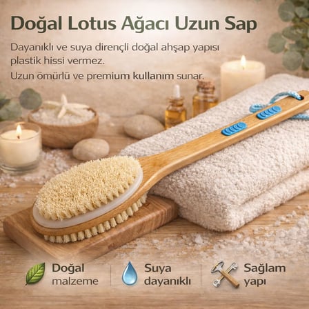 Sırt ve Vücut Temizleme Fırçası - 2 Taraflı Sert &amp; Yumuşak Lifli, Bambu Uzun Saplı (43cm), Ölü Deri ve Gözenek Temizleyici, Pürüzsüz ve Canlı Cilt İçin İdeal