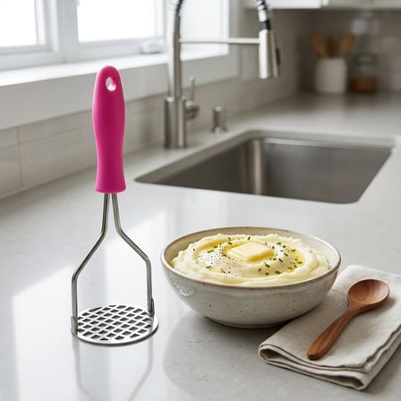Yüksek Kalite Paslanmaz Çelik Patates Ezici - Eğilme Bükülme Yapmaz Ergonomik Püre Ezici (24 cm - Asorti Renk)