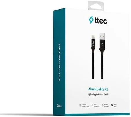 Alumicable XL Lightning Şarj ve Data Kablosu, Siyah, 2 m