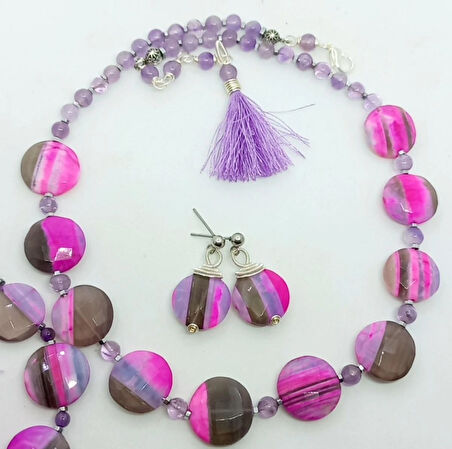 2396 Opal Ametist Hematit el yapımı kolye