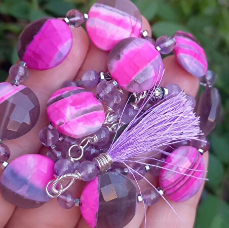 2396 Opal Ametist Hematit el yapımı kolye