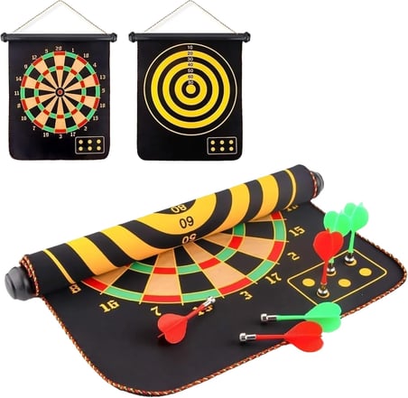 Manyetik Dart Tahtası Mıknatıslı 6 Ok Büyük Boy Çift Yönlü Hedef Oyunu Dartboard Duvara Zarar Vermeyen Oyun Seti